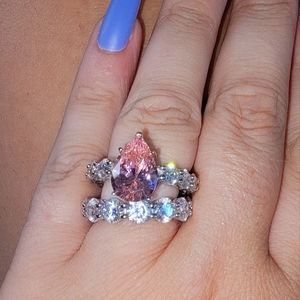 Size 7 pear shape engagement ring and eternity wedding band